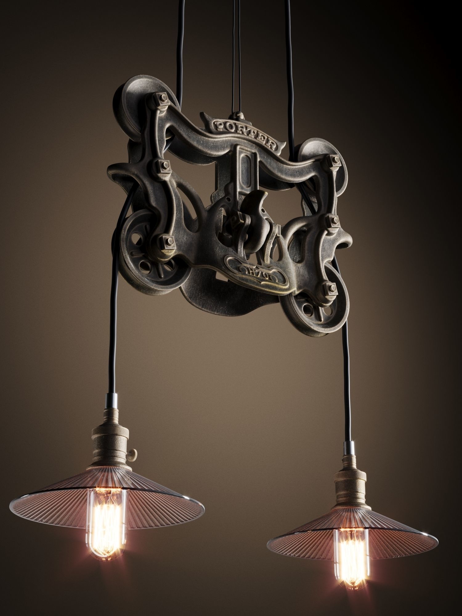 Cast Iron Barn Door Trolley Pendant Lamp 3D model CGTrader