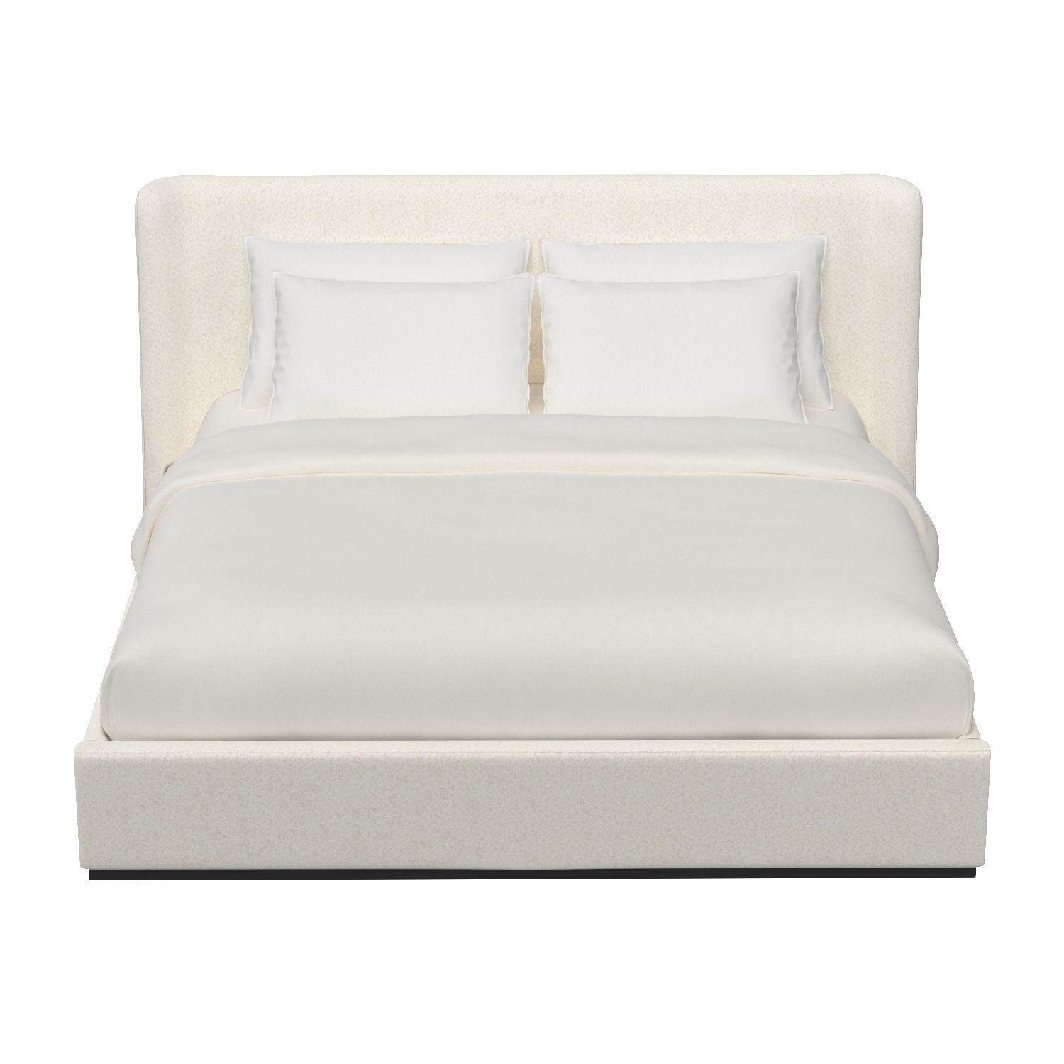White Birch Wood Upholstered Boucle Wingback King Bed 3D model | CGTrader