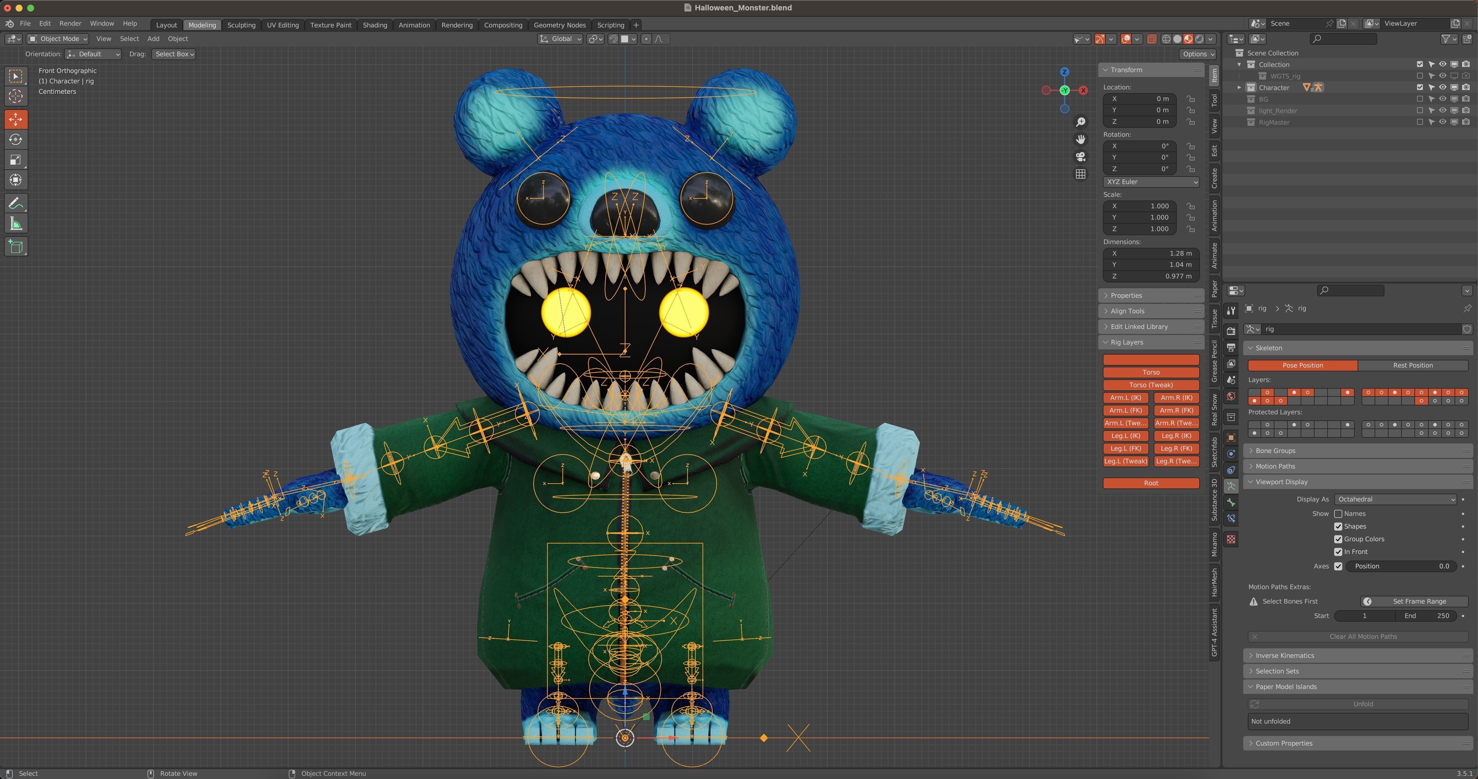 3D model The halloween monster with rigging and walk cycles VR / AR ...