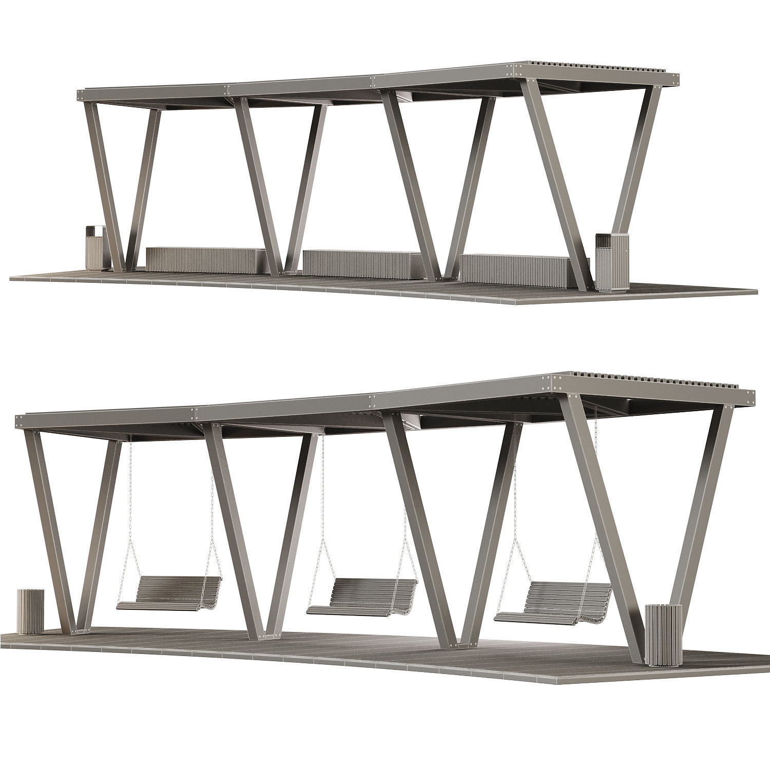 Pergola with swings benches 3D model | CGTrader