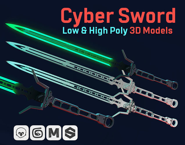 3D model Cyber Sword - Game Ready and Cinematic VR / AR / low-poly ...