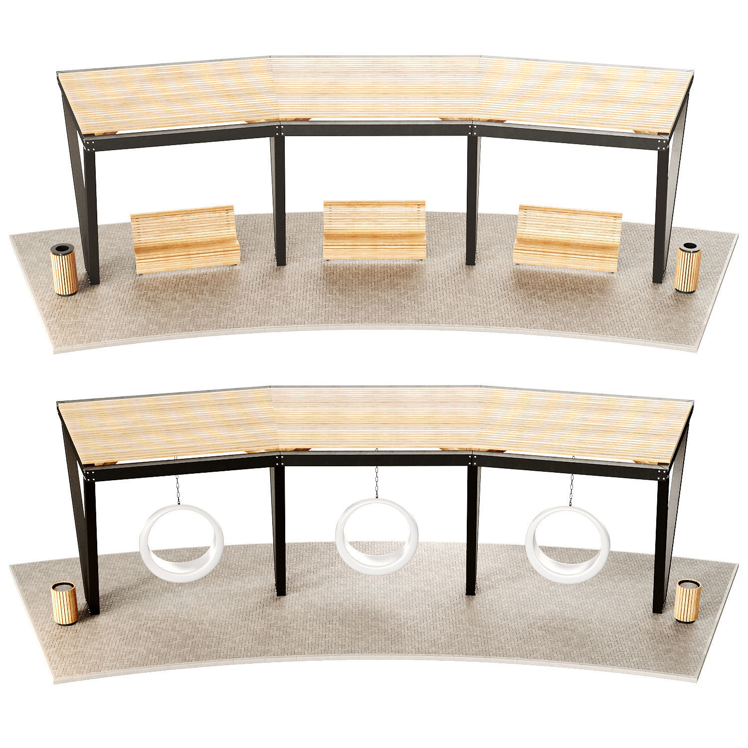 Pergola with swings benches 3D model | CGTrader