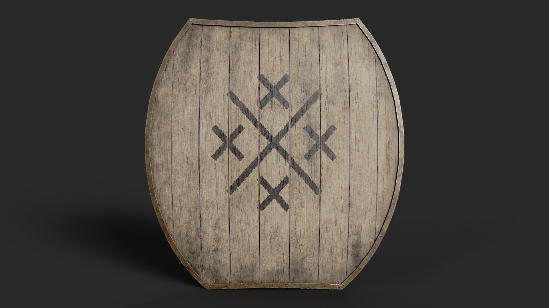 Slavic hybrid shield-painted black crosses symbol Low-poly 3D model. 