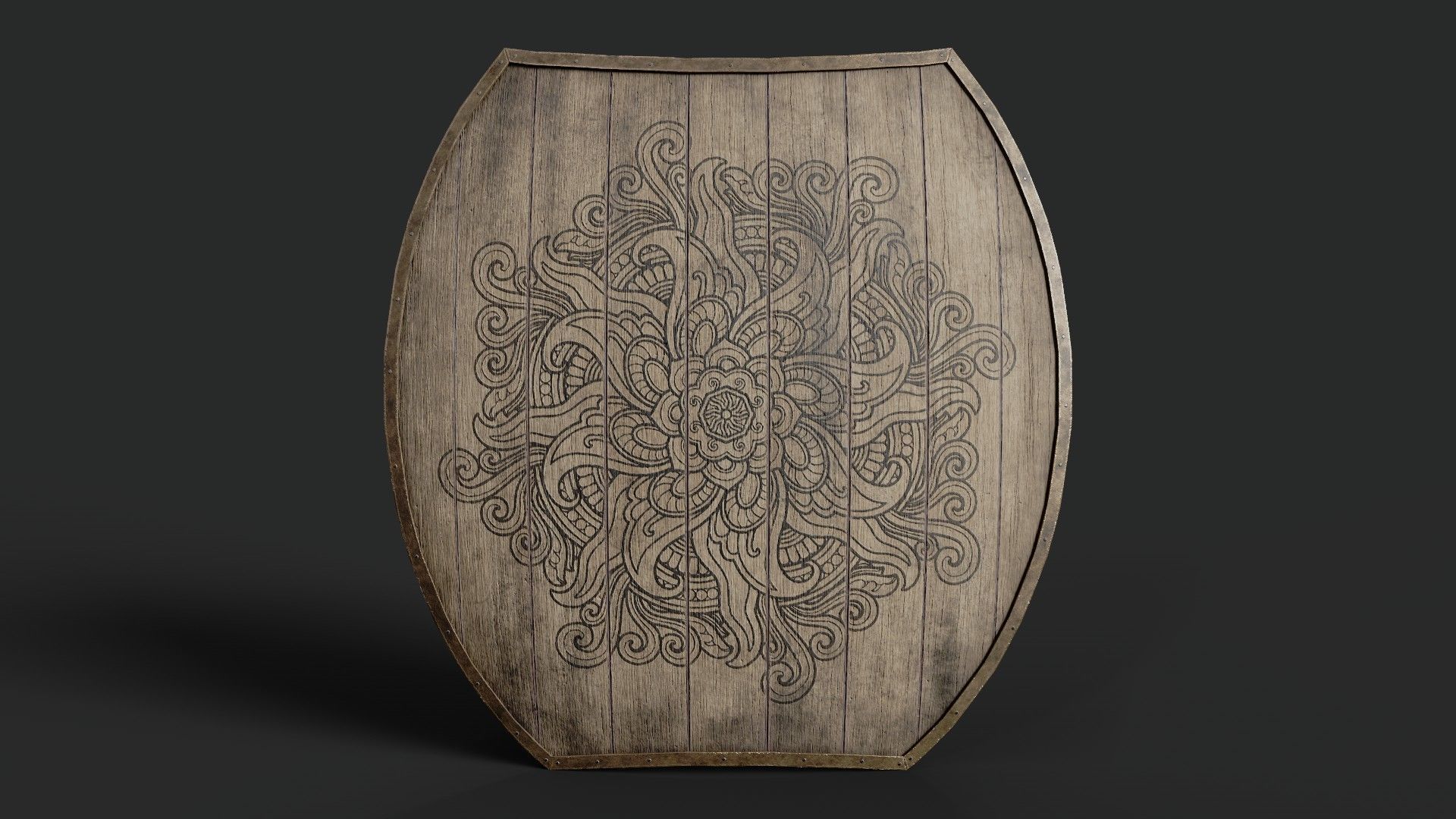 Slavic hybrid shield-painted black flower symbol Low-poly 3D model. 