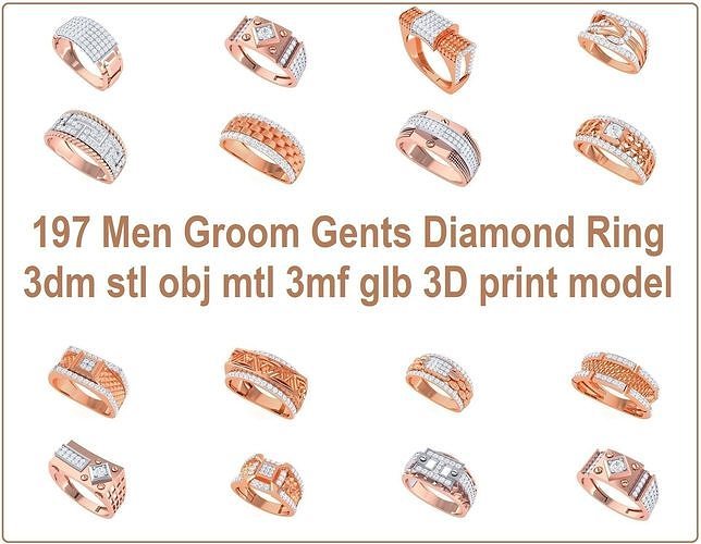 197 Men Groom Gents Diamond Ring 3dm stl obj mtl 3mf glb 3D Model