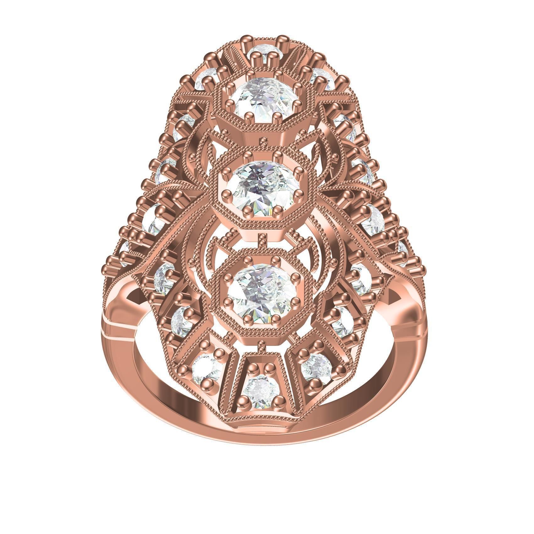 Antique Art Deco Filigree Engagement Ring 3 3D model 3D printable ...