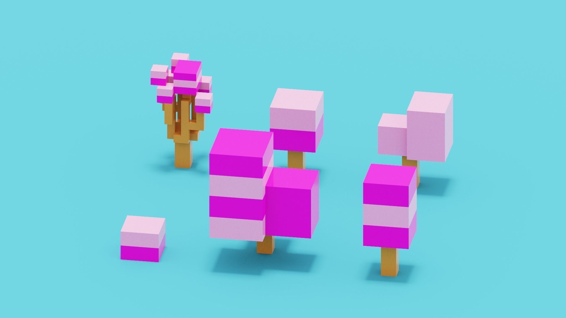 3D model Pink Tree Set VR / AR / low-poly | CGTrader