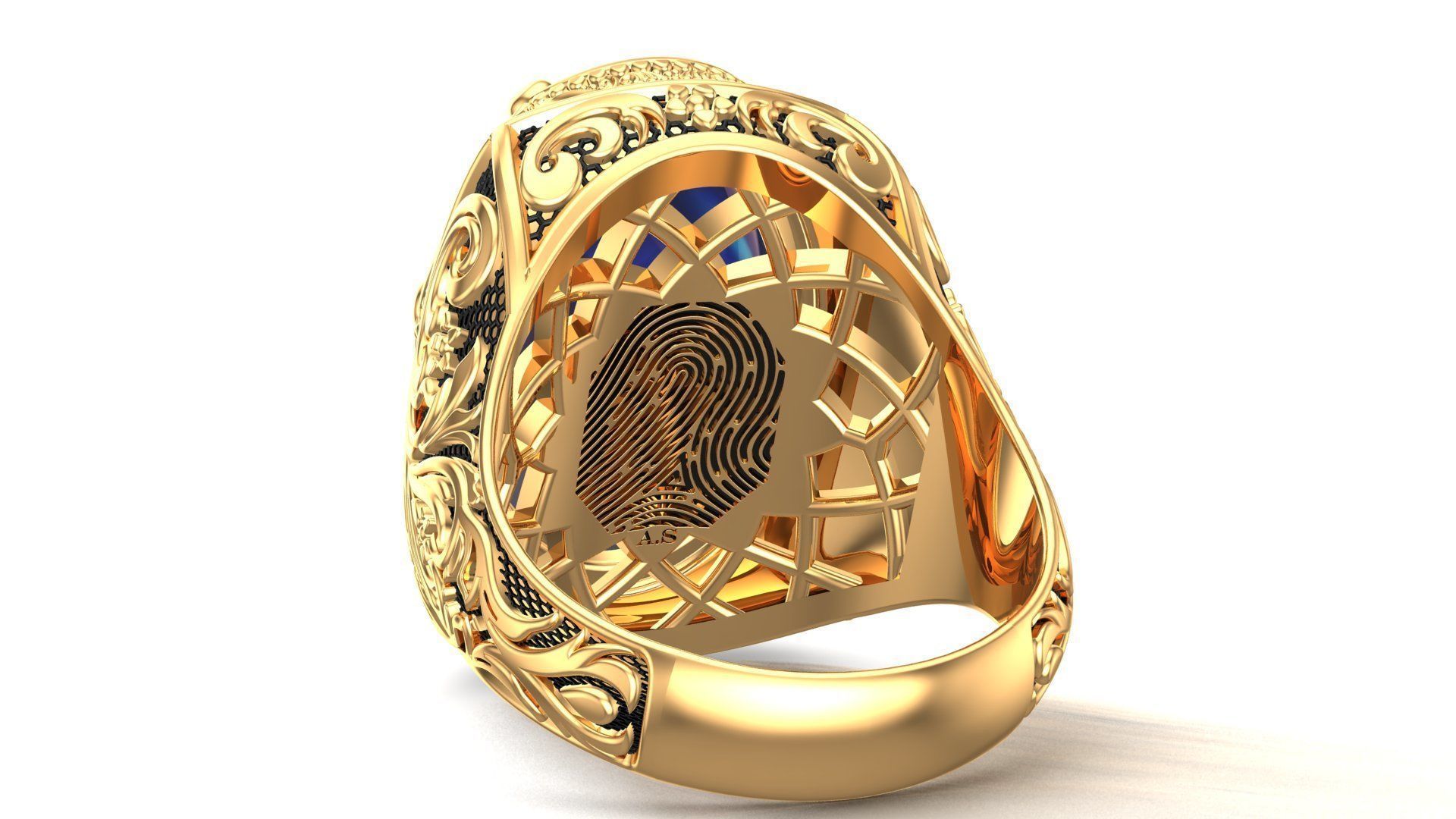 Turkish Ottoman King Crown Blue Sapphire Gents Ring 3D model 3D