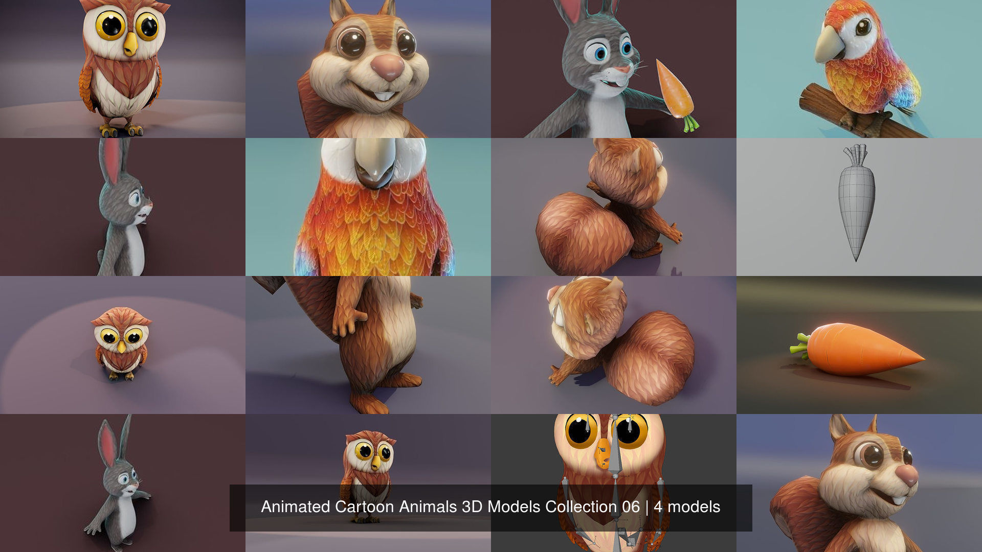Animated Cartoon Animals 3D Models Collection 06 VR / AR / lowpoly CGTrader