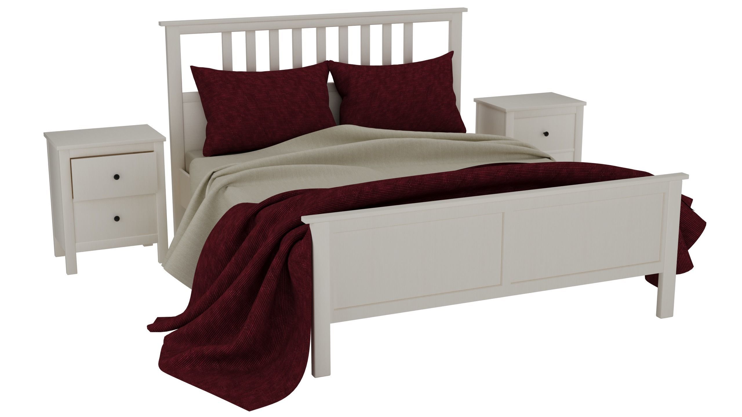 Ikea Hemnes Double Bed and Chest of two drawers 3D model CGTrader