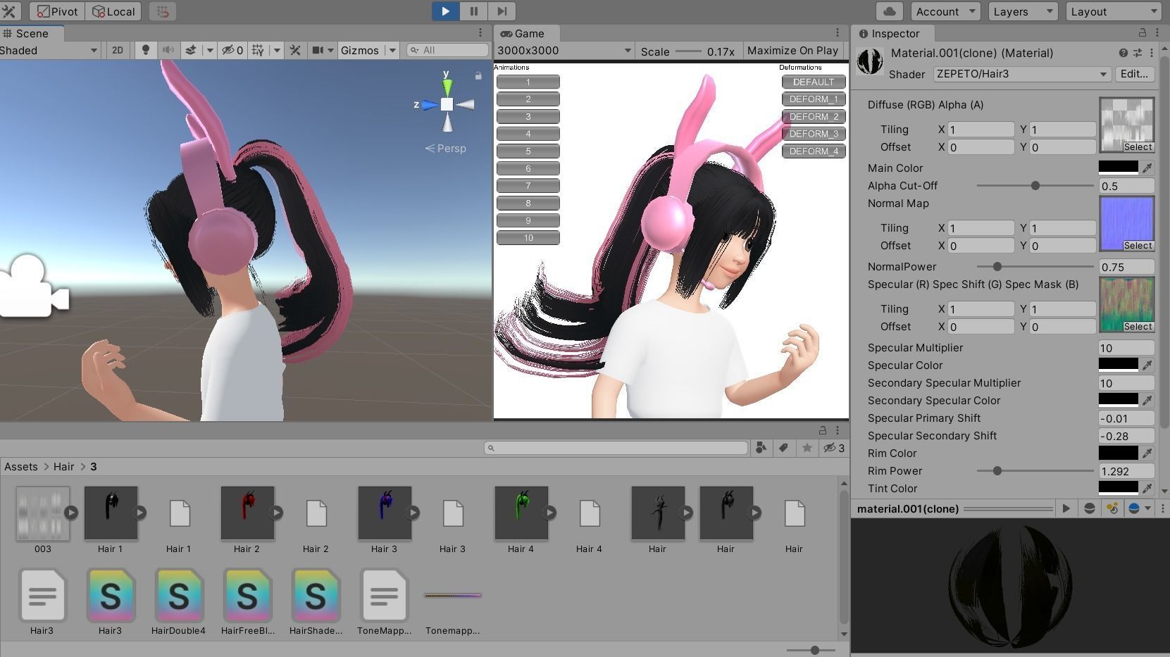 Zepeto Unity 3D model Hair with Headphone 3D Modeling Zepeto Unity Prefab FBX 003 VR ...