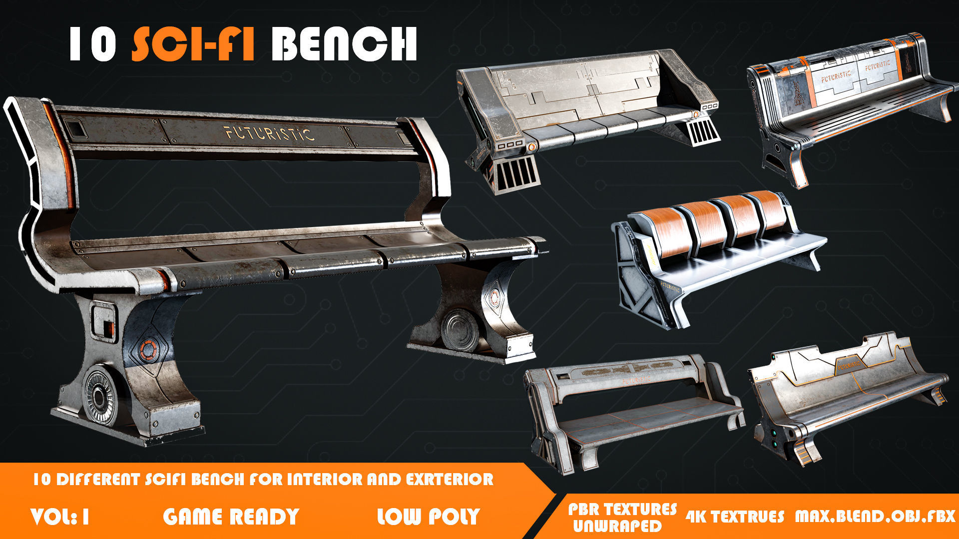 3D model 10 Scifi Bench Game Ready VR / AR / lowpoly CGTrader