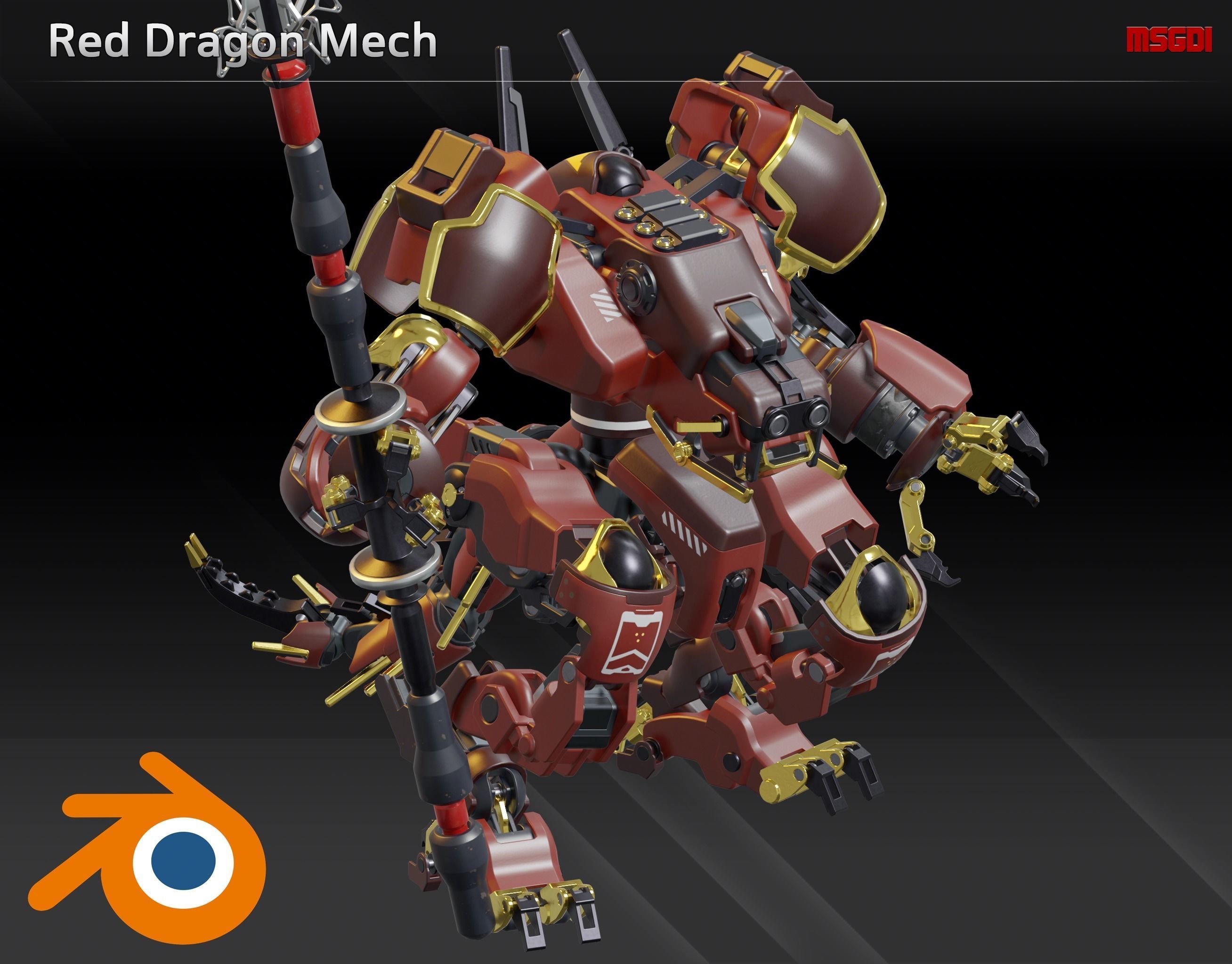 Red Dragon Mech 3D model rigged | CGTrader