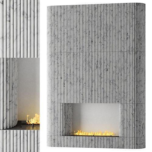 Planika fireplace with fluted tile wall 3D model CGTrader