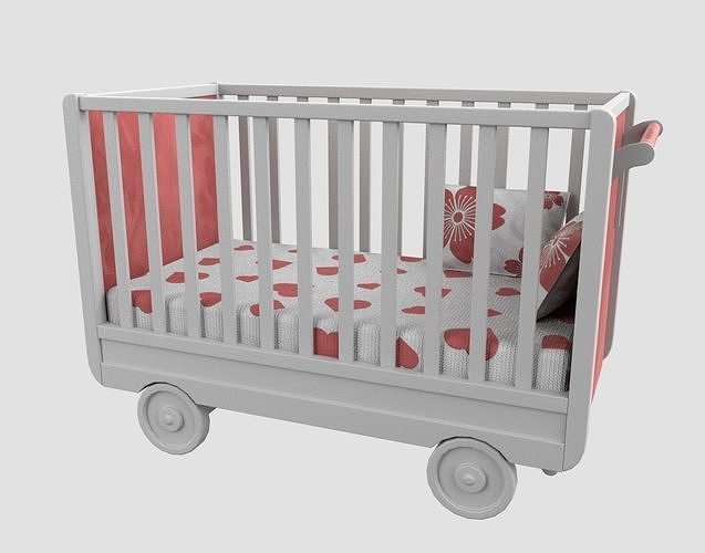 Baby Bed Baby Cot Crib Red 3D model | CGTrader