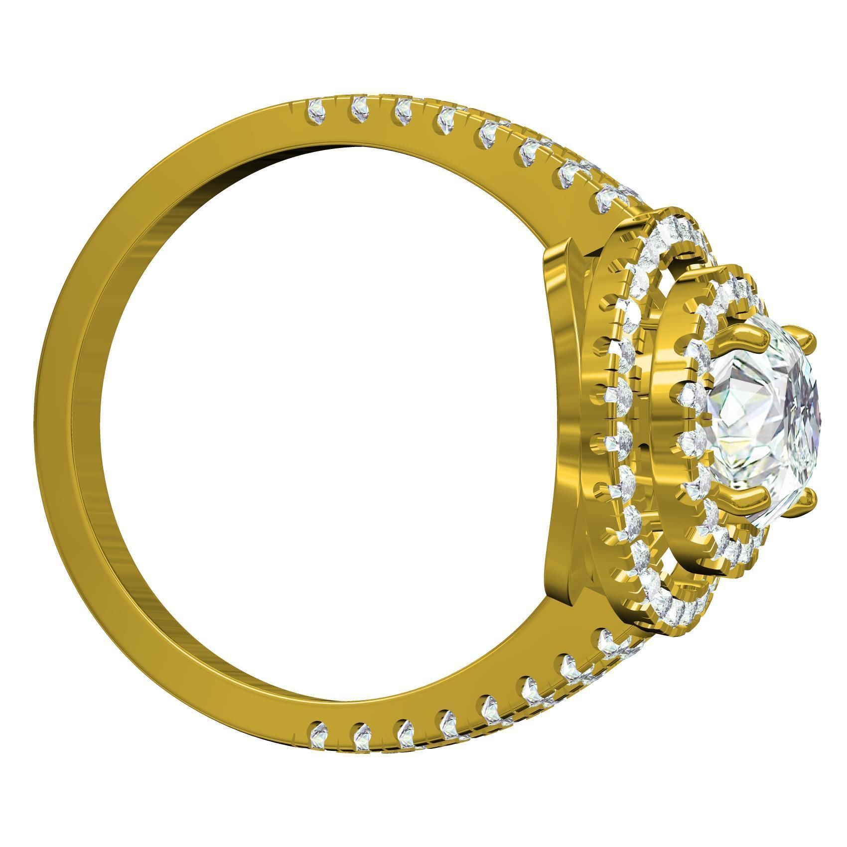 Round Diamond Double Halo Micro Prong Setting Engagement Ring 3D model ...