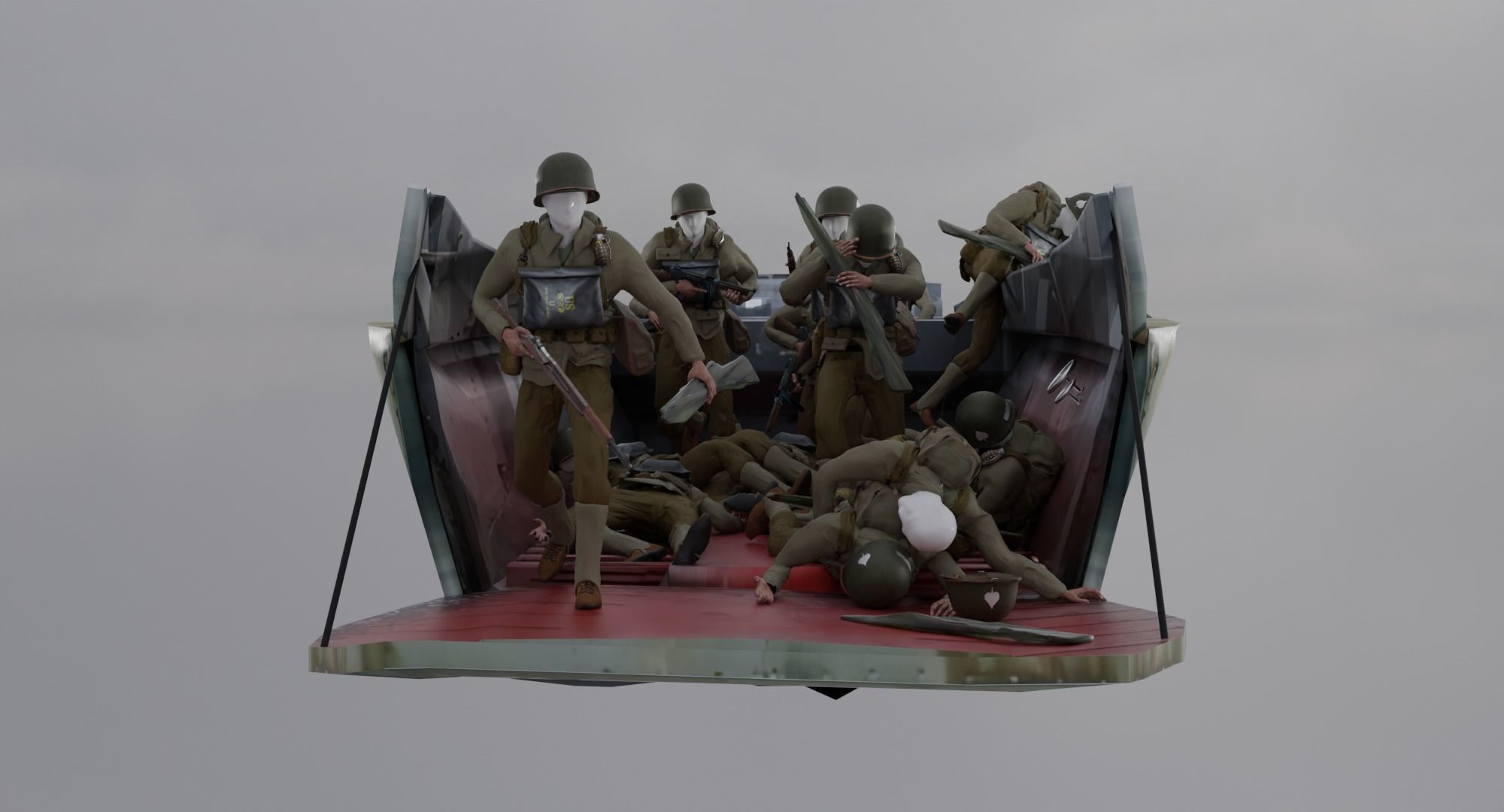 3D Model D Day Landing Craft With Soldiers VR AR Low poly CGTrader