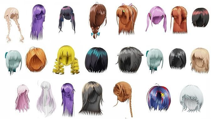 3D model Stylized Female Hairstyles Rigged 30 VR / AR / low-poly | CGTrader