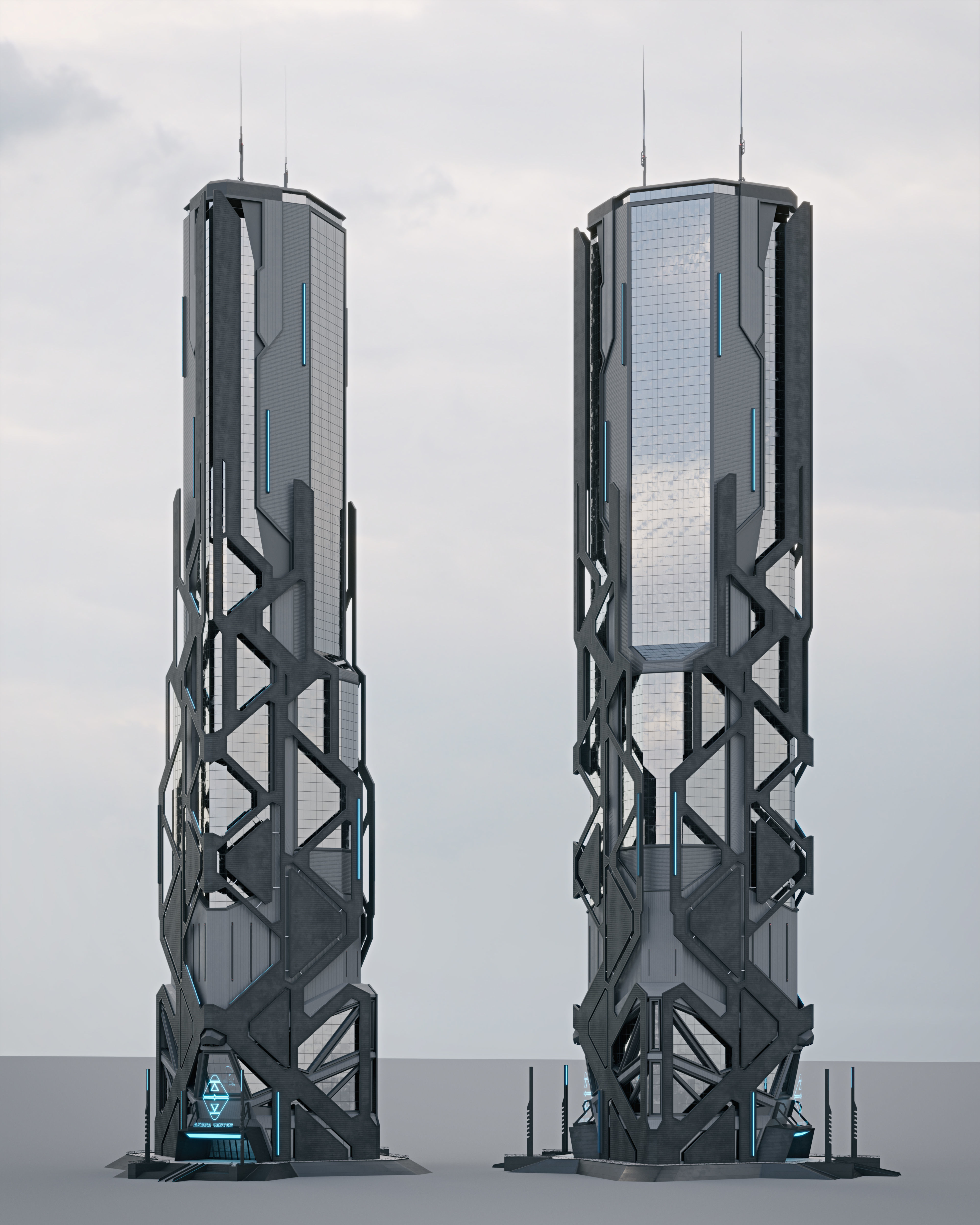 Futuristic sci-fi skyscraper building 3D model | CGTrader