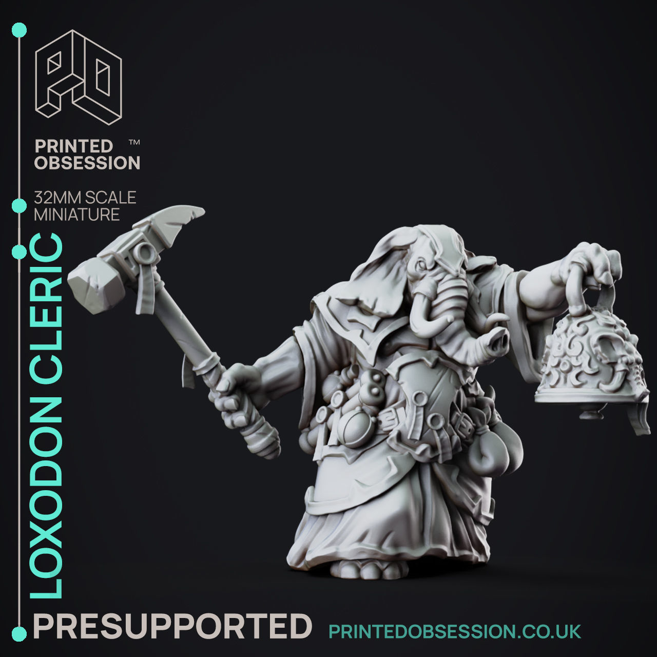Loxodon Cleric - 3D Printable TTRPG - PRESUPPORTED - 32mm 3D model 3D ...