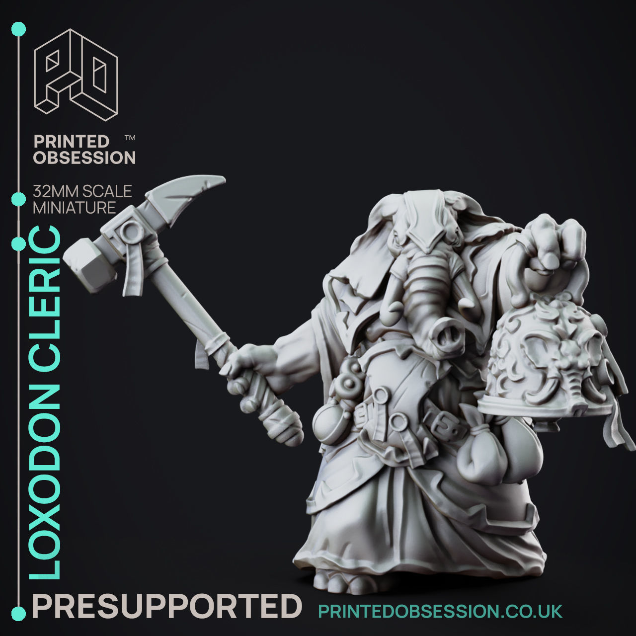 Loxodon Cleric - 3D Printable TTRPG - PRESUPPORTED - 32mm 3D model 3D ...