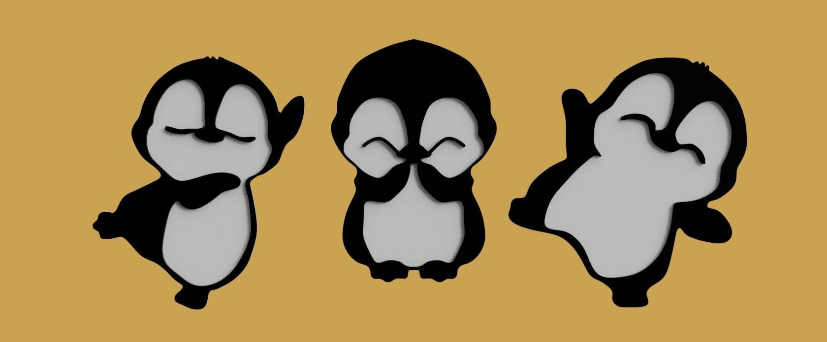 penguin wall decor for 3D print cnc 3D scene 3D model 3D printable