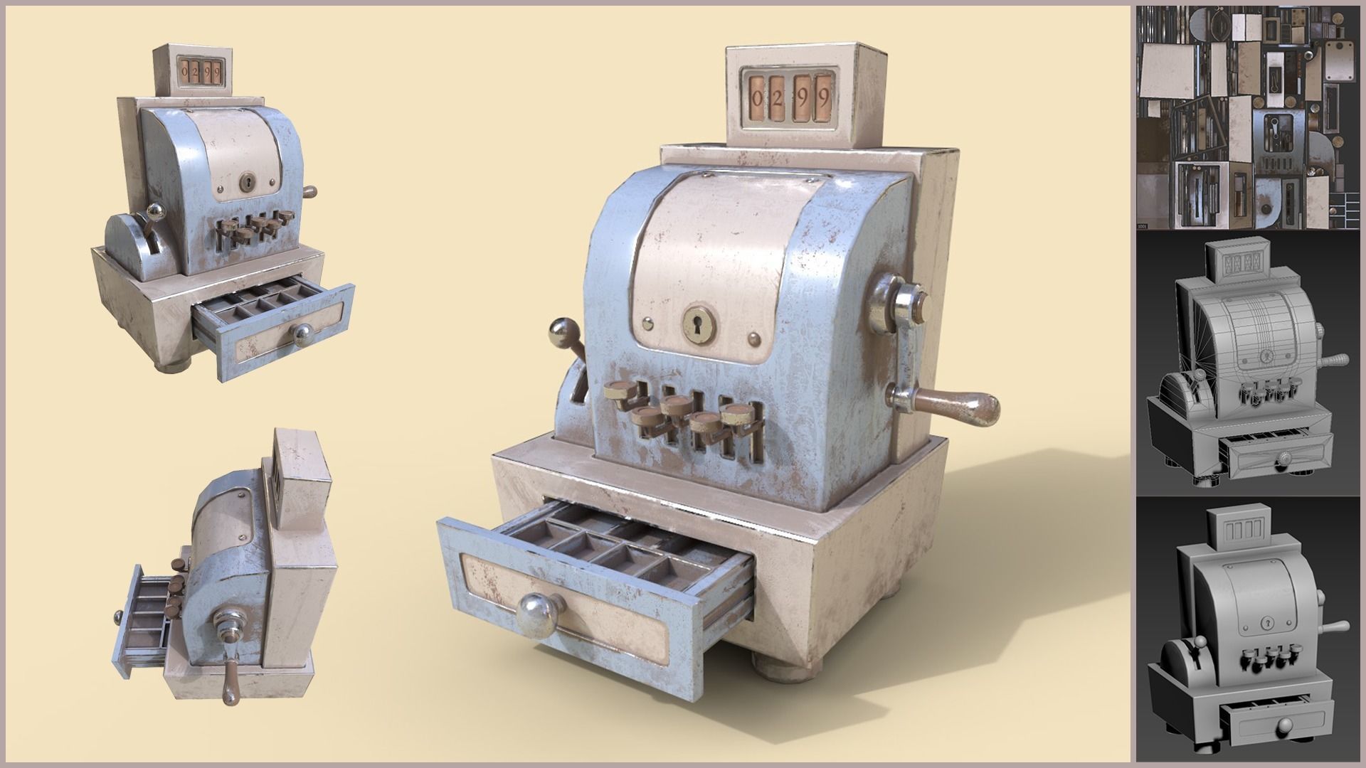 3D model Stylized Cartoony Cash Register 2 color schemes VR / AR