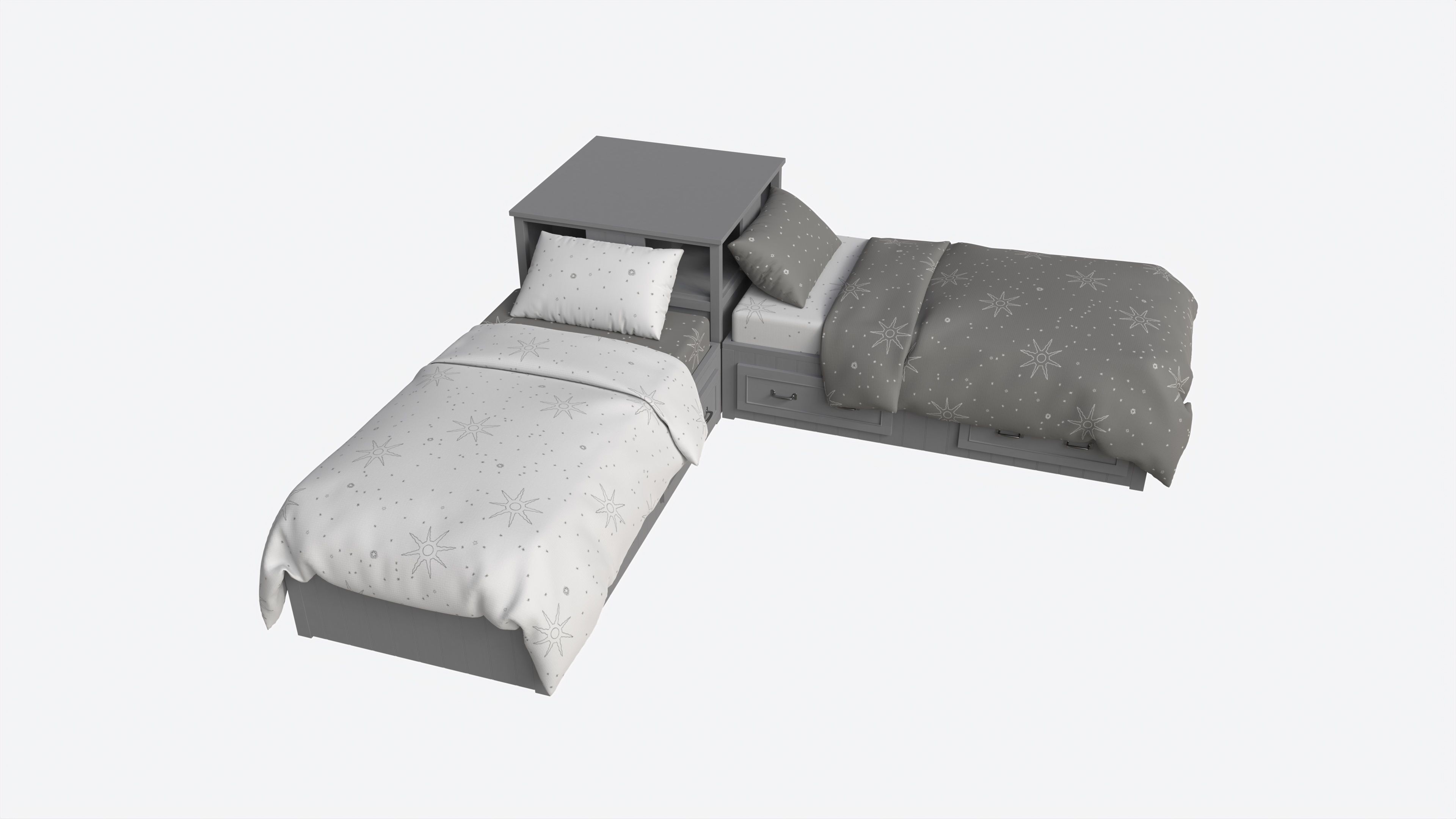 Pottery Barn Belden Twin Beds with Headboard Shelf 3D model CGTrader