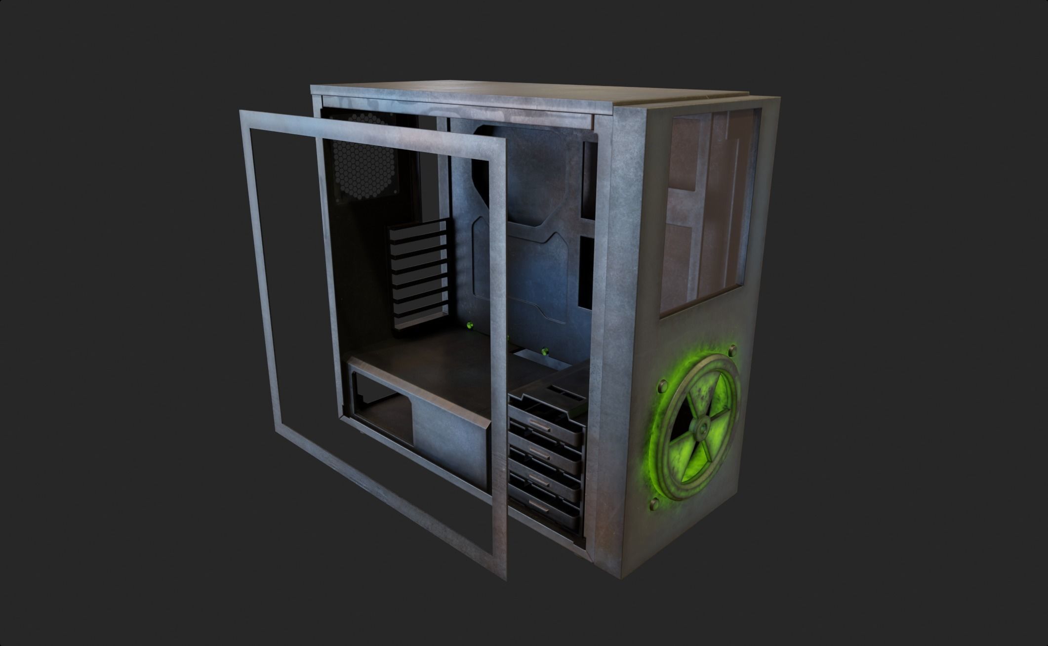 3D model Custom pc case metal nuclear rust computer mod green VR / AR