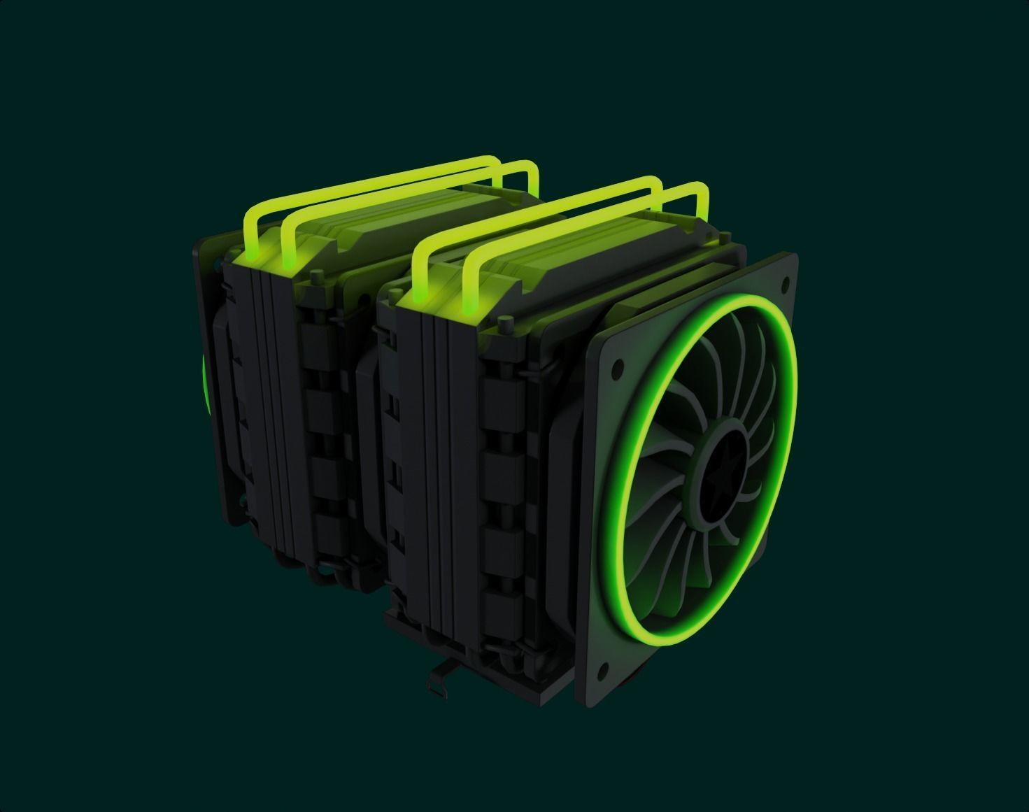 Computer Rgb Nuclear 3D model rgb cpu cooler 2 fan nuclear green pc computer asset lowpoly ...