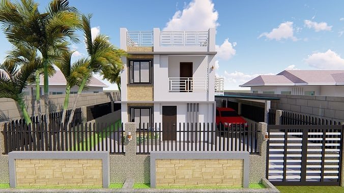 Two-Storey Residential Building with Roof Deck 3D model 3D printable