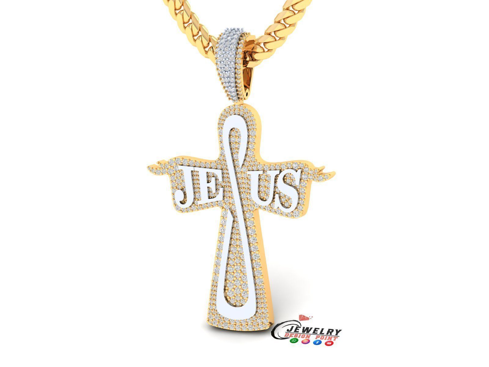 Custom Designer Jesus Name Cross Diamond Pendant Necklace 2inch 3D model 3D printable CGTrader