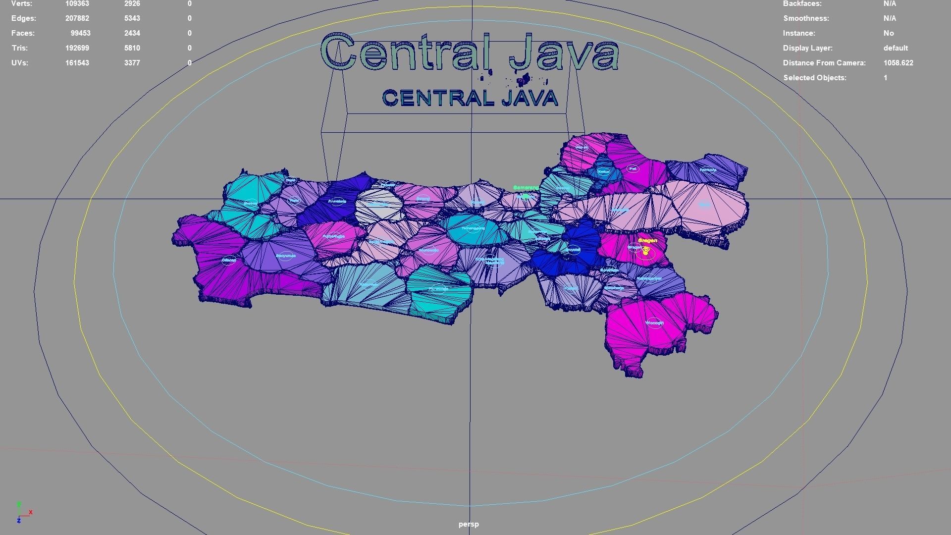 Central Java Java Indonesia map region geography political 3D model ...