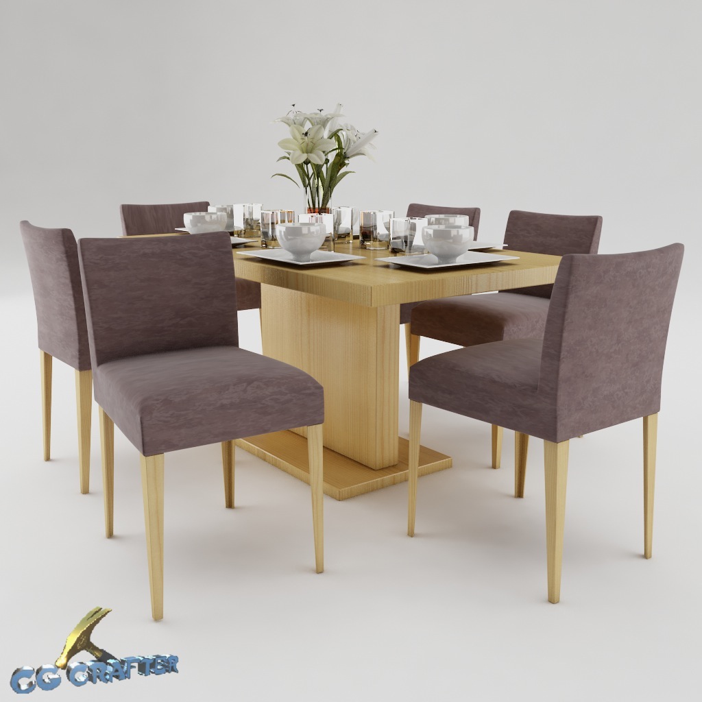 Dining table set 3D Model MAX OBJ 3DS FBX MTL