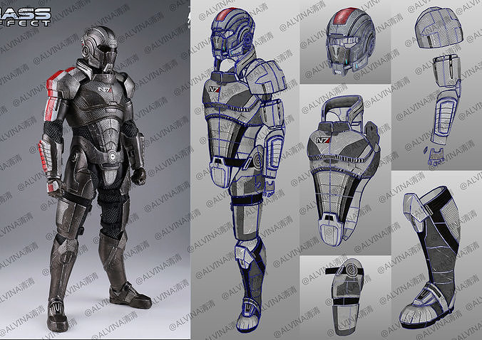 3D model Mass Effect 2 Shepard N7 Armor - DIY Cosplay Pepakura Foam VR ...
