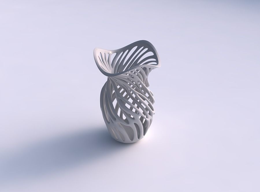 Vase wide with branches wavy top 3D print model