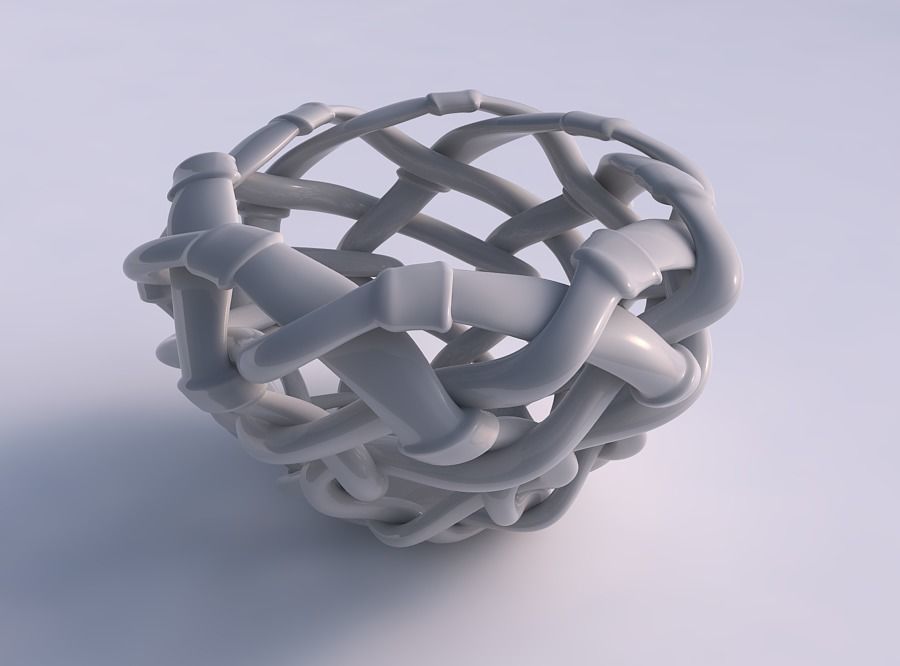 Bowl cylindrical with interlacing soft edged lattice and ribb...