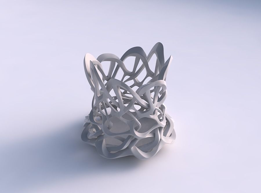 Bowl cylindrical with interlacing sharp edged lattice streche...