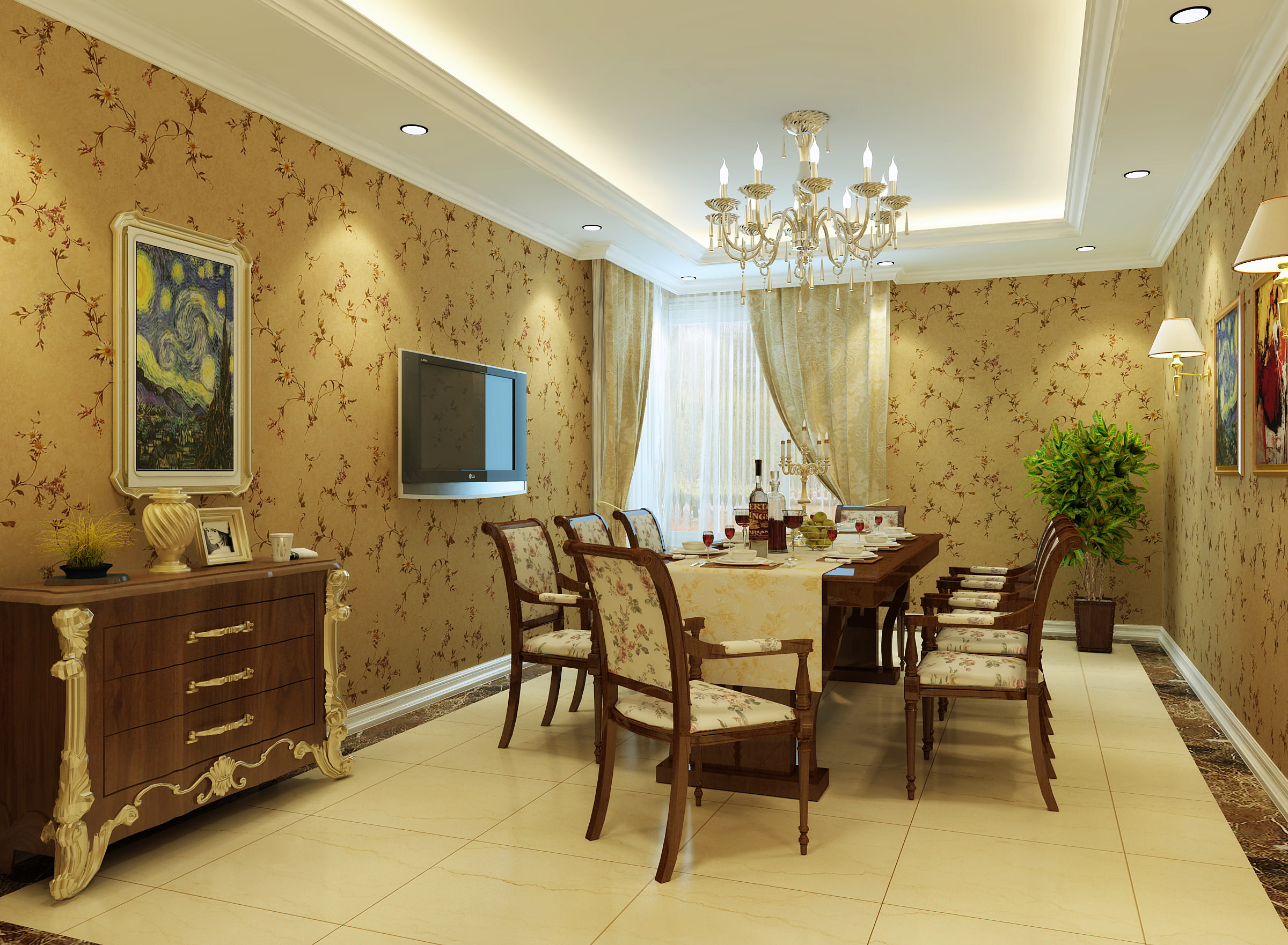 Dining Room With Tv And Wall Painting Cgtrader Dining Room With Tv And Wall Painting Model Max 2