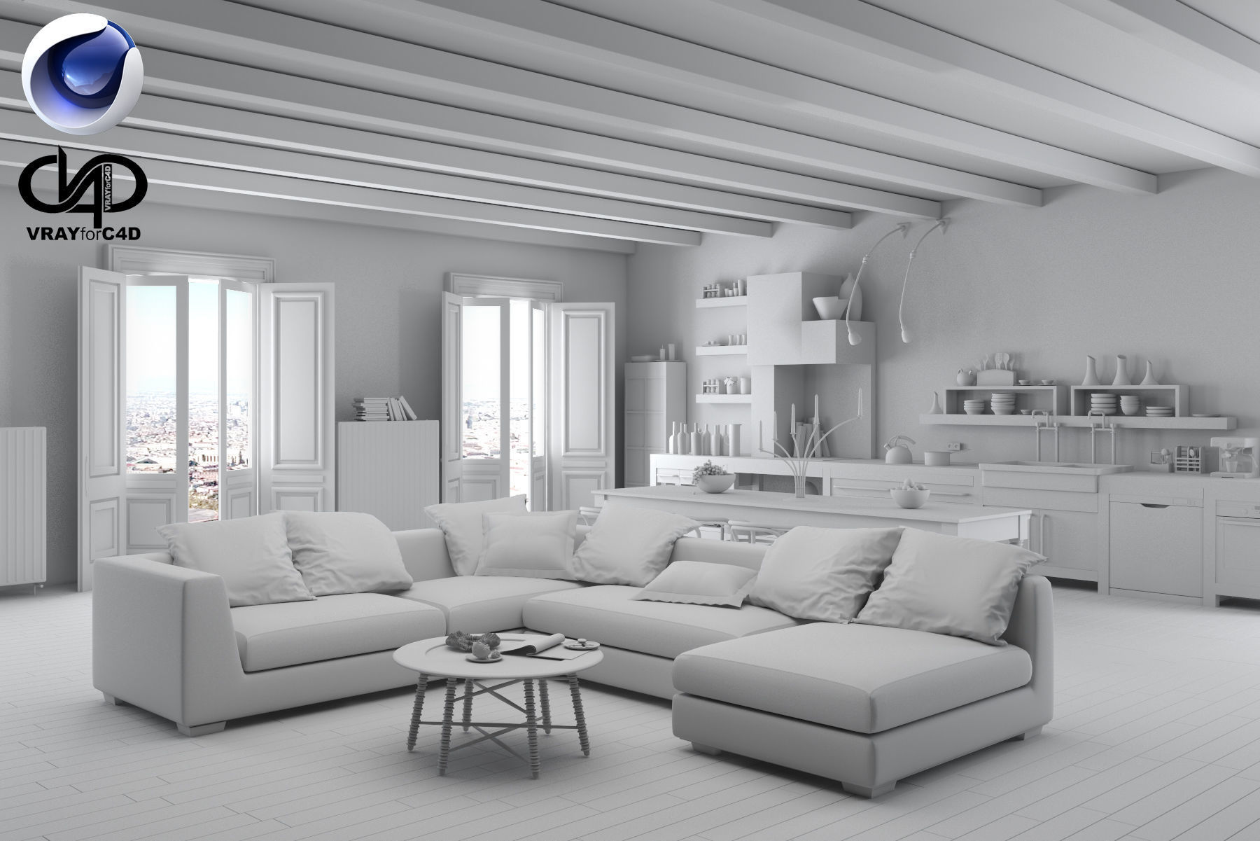 3d Living Room And Kitchen C4d Vray Cgtrader Living Room And Kitchen C4d Vray 3d Model 5