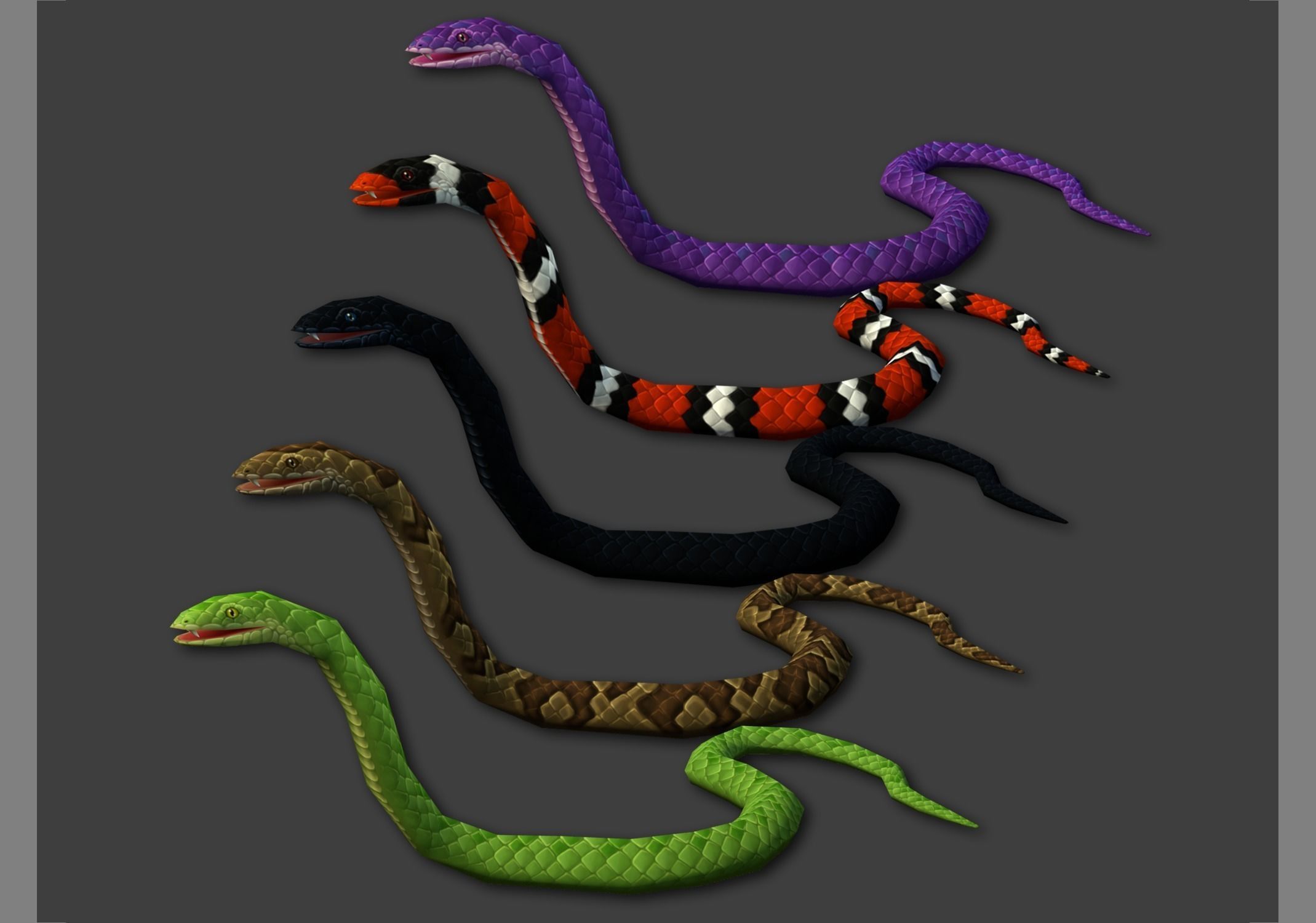 3D model Animated Snakes Pack VR / AR / low-poly rigged animated | CGTrader