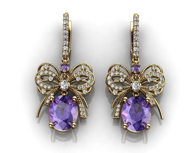 Bow Earrings With Diamonds And Tanzanite Model Printable M