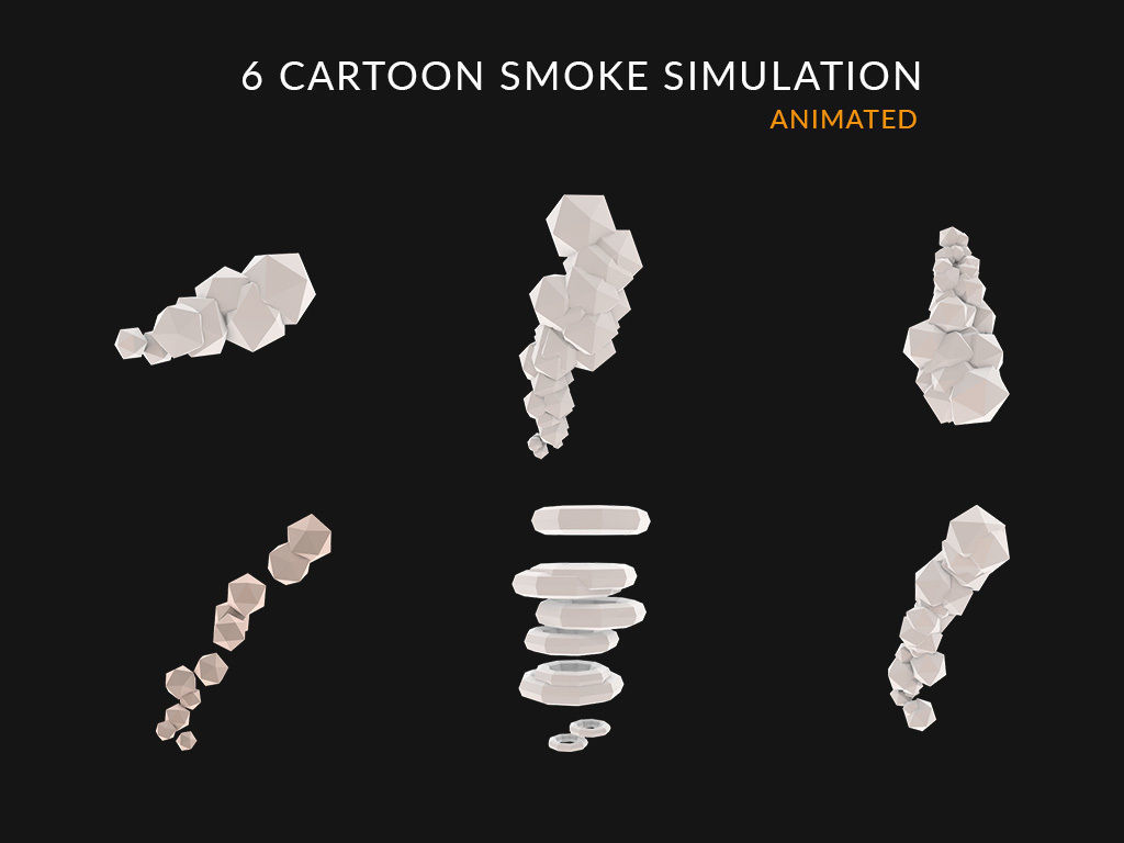 3D model 6 Cartoon Smoke Simulation VR / AR / lowpoly animated OBJ FBX