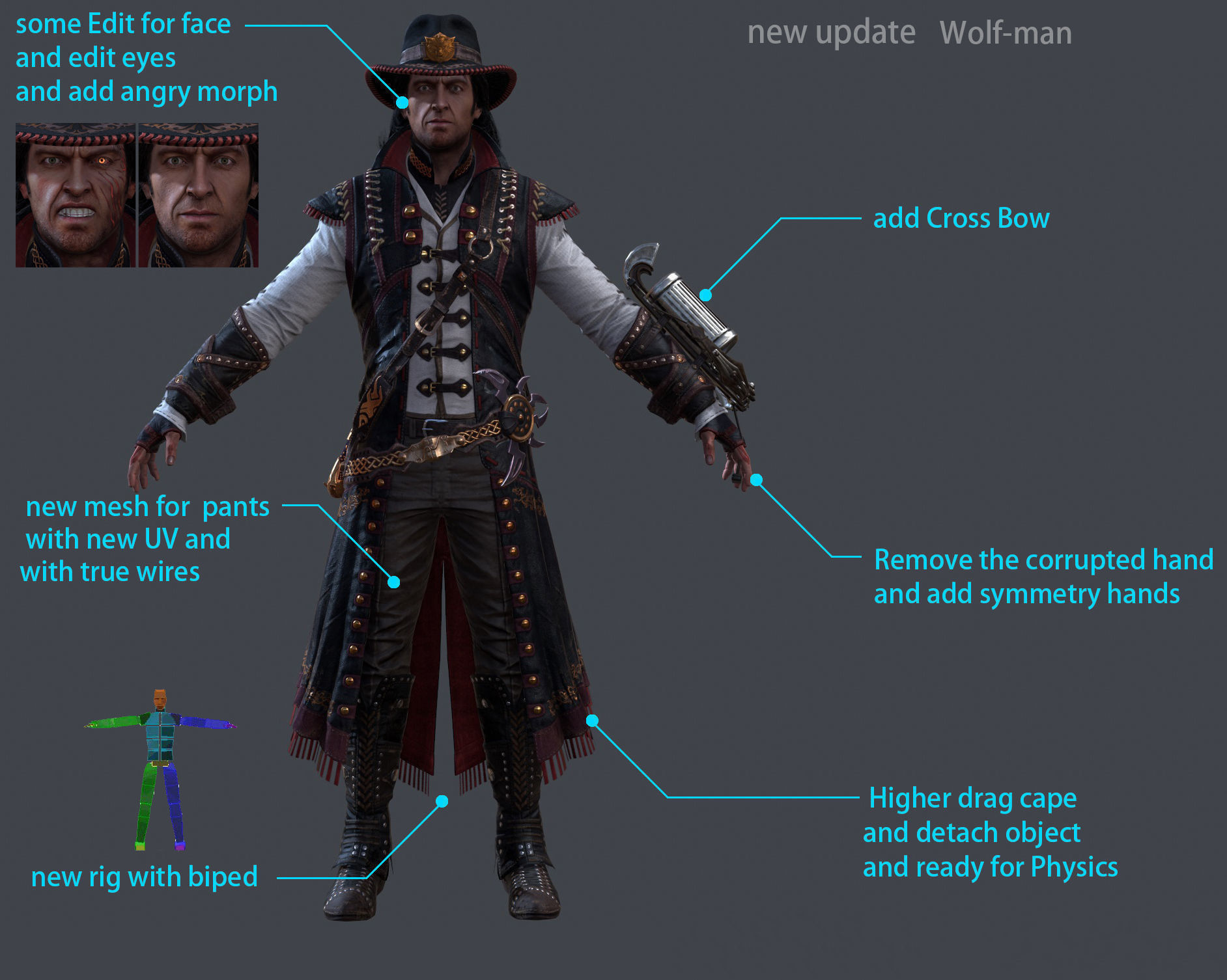 wolf man 2 - NEW version - Rigged Low-poly 3D model_5