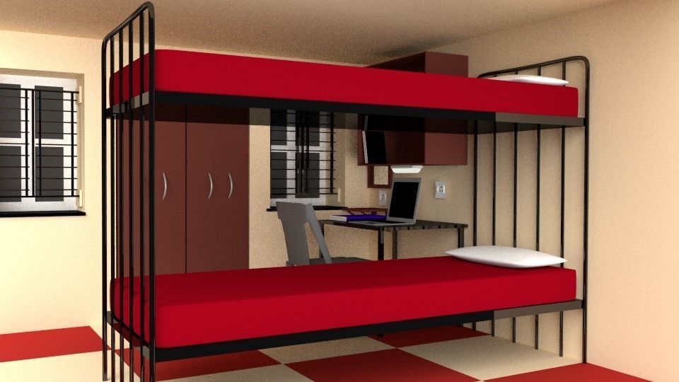 3D model Hostel Bunk Bed Room CGTrader