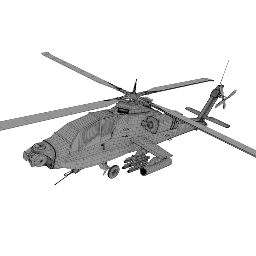 AH 64 Apache military helicopter untextured 3D model | CGTrader