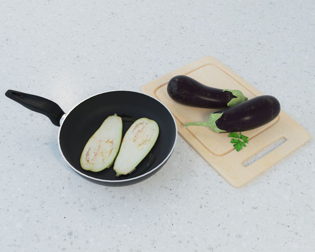 Eggplant in a frying pan 3D model CGTrader