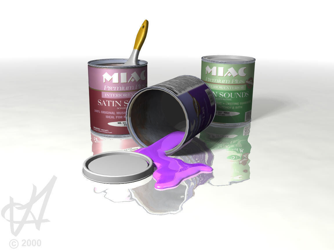 multiple paint cans and spilled paint