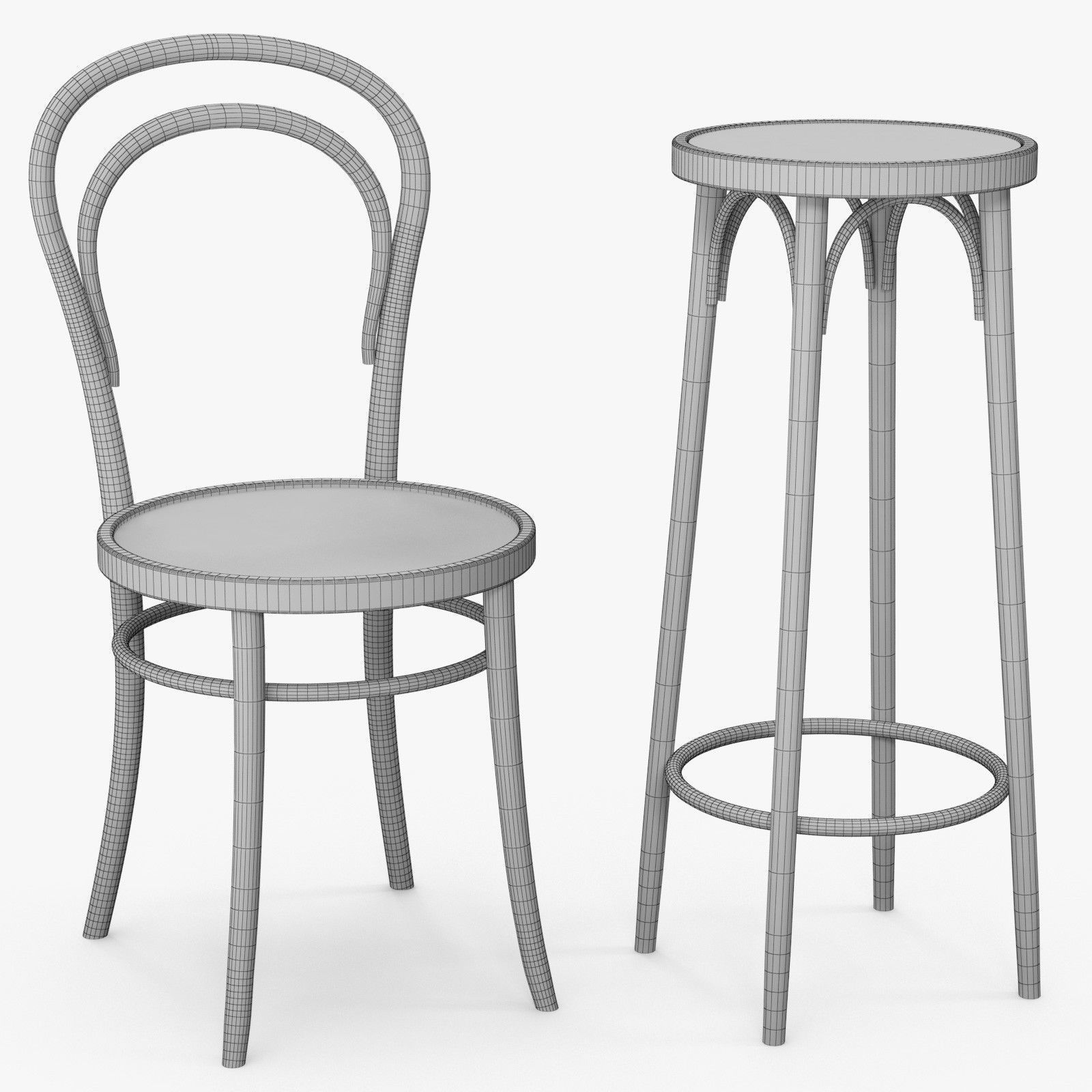 classic thonet 14 vienna chair and bar stool 3d model