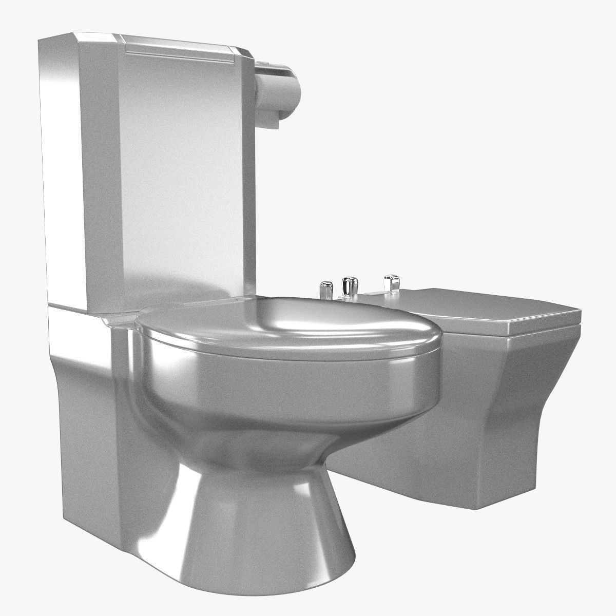 Toilet And Bidet 3D Model OBJ FBX BLEND MTL